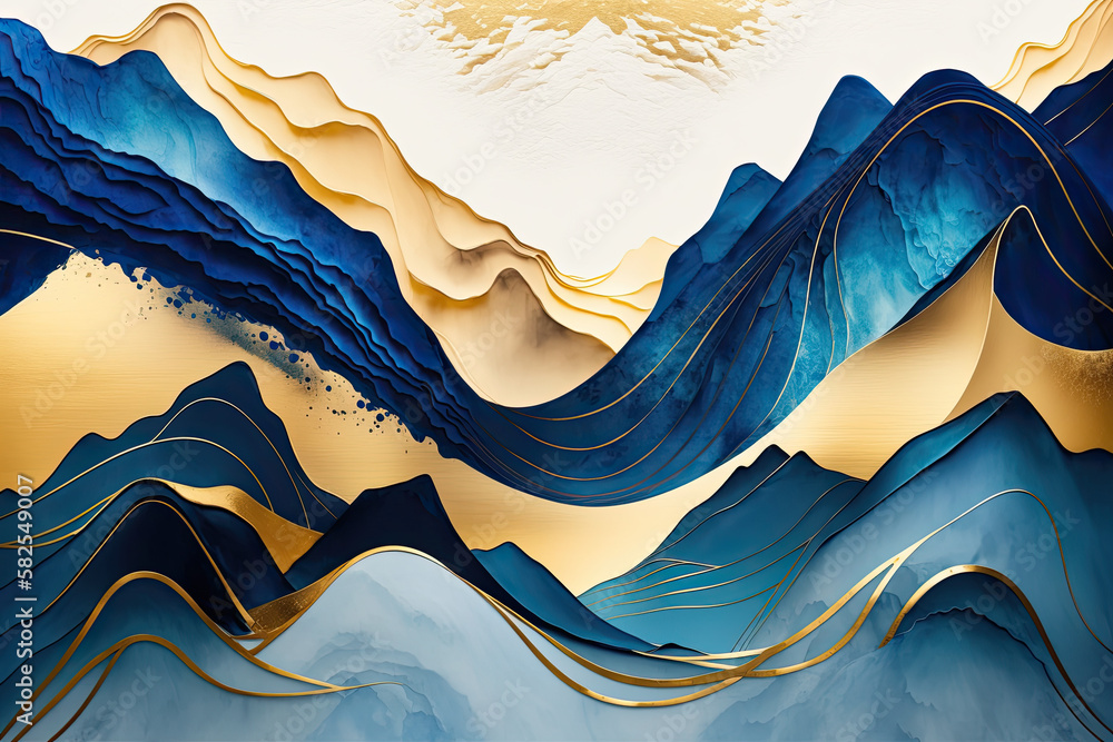Blue and gold veins of Kintsugi or kintsukuroi abstract,generative ...