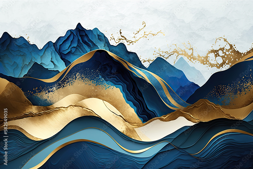 Blue and gold veins of Kintsugi or kintsukuroi abstract,generative ...