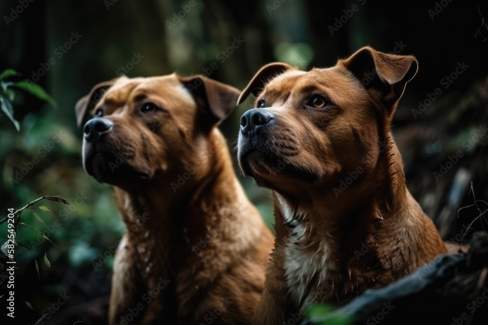 Gorgeous brown dogs in the wild, green. Generative AI Gorgeous brown dogs in the wild, green. Generative AI