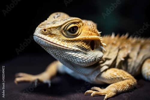 On a table, a beardless dragon lizard. Generative AI photo
