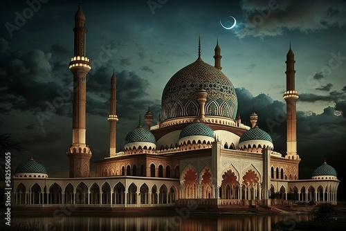 3D illustration cartoon, of ramadan mosque, ai generative