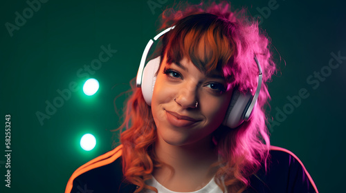 Gamer streamer girl with headphones