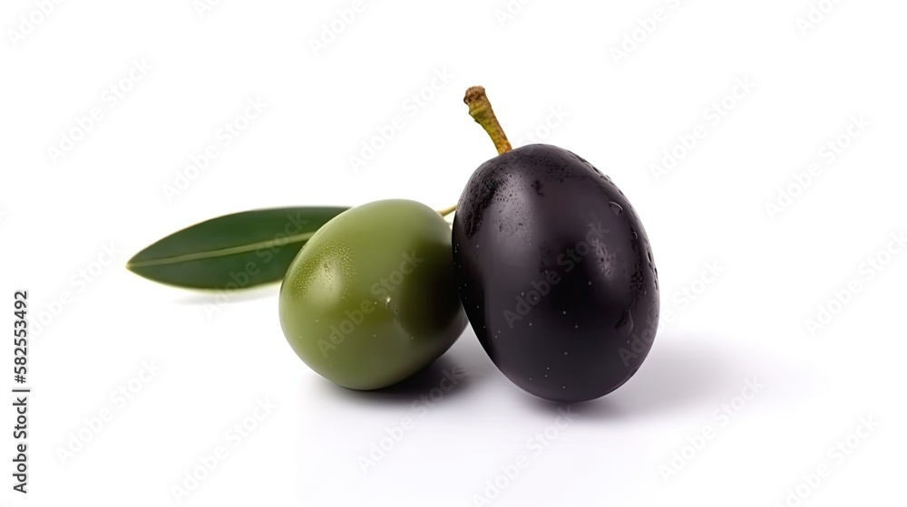 Olive fruit isolated on white background created with generative AI technology Olive fruit isolated on white background created with generative AI technology