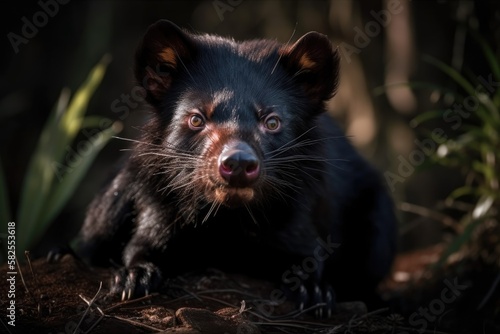 A playful Tasmanian Devil in its natural environment. Generative AI © AkuAku