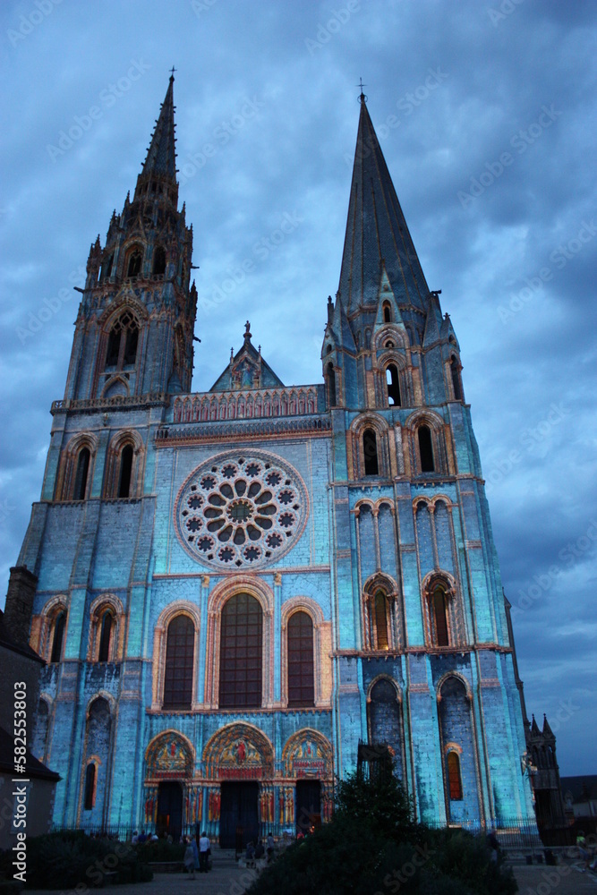 Night at Cathedral Notre-Dame de Chartres in Chartres, France