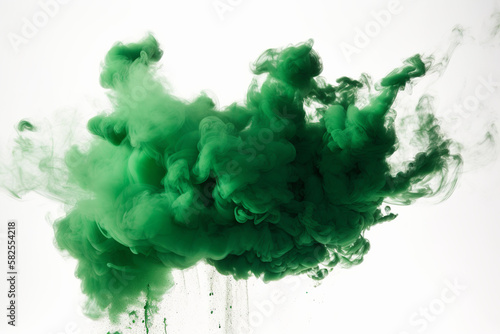 Green Smoke Bomb Exploding Isolated On White Background.