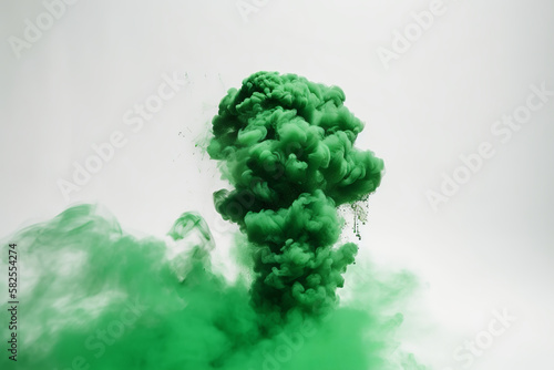 Green Smoke Bomb Exploding Isolated On White Background.