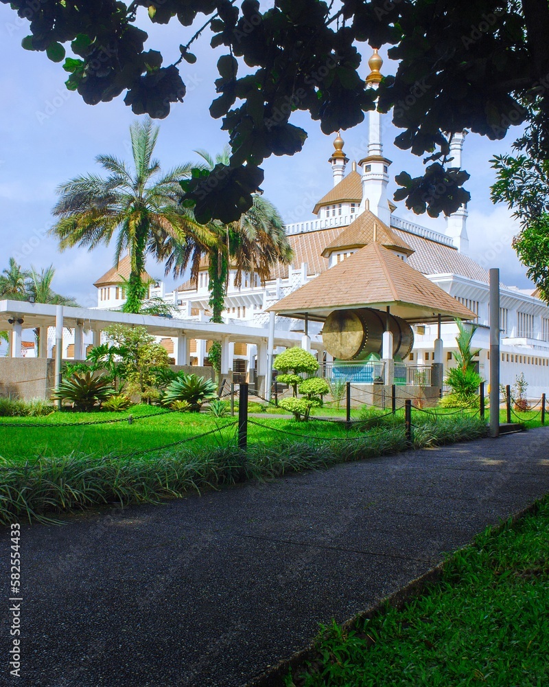 White grand mosque with golden dome, tasikmalaya, west java, indonesia