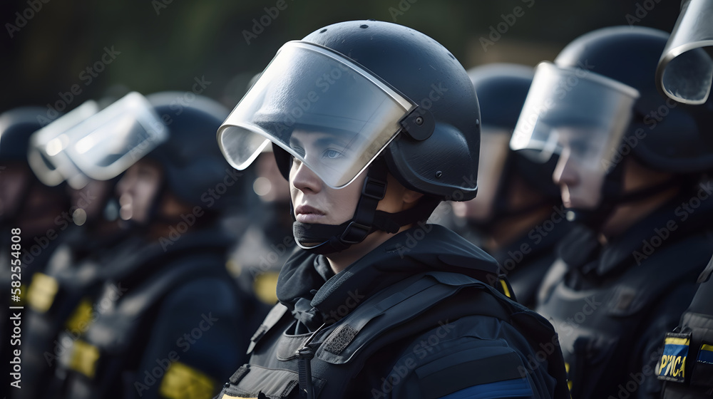 Fototapeta premium Ukrainian soldiers lined up ready to attack