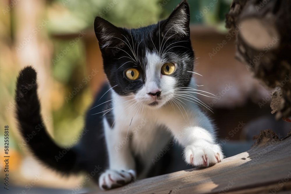 playful black and white cat. Generative AI