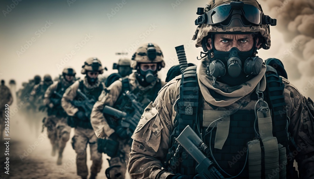Special forces soldiers go to military operation. Generative AI Special forces soldiers go to military operation. Generative AI