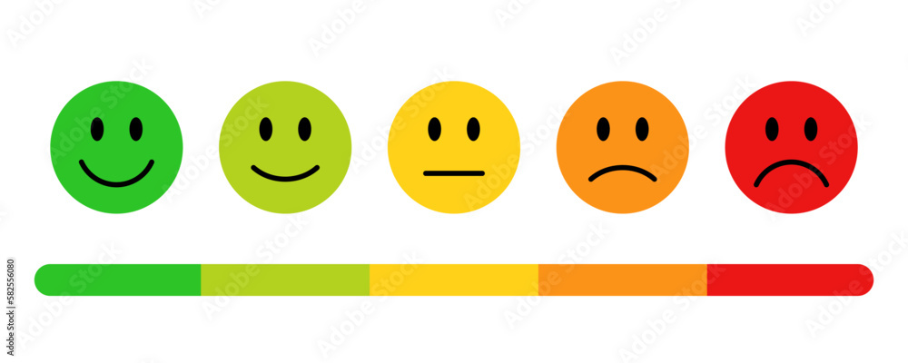 Feedback or rating scale with smiley icon set - obrazy, fototapety, plakaty 