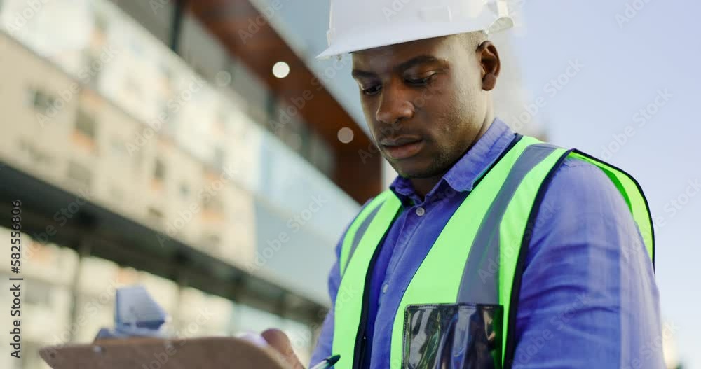 Checklist of black man, construction worker or engineering contractor ...