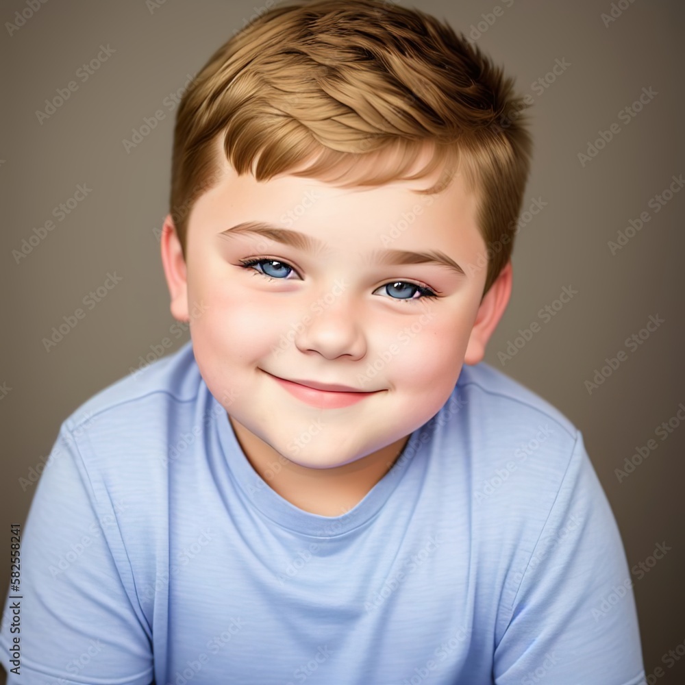 Young blond child boy with obesity. Concept of children with fat overweight and poor diet. Ai generative Young blond child boy with obesity. Concept of children with fat overweight and poor diet. Ai generative