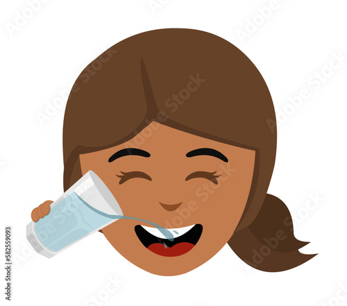 vector illustration face of a man a brunette woman cartoon drinking a glass of water