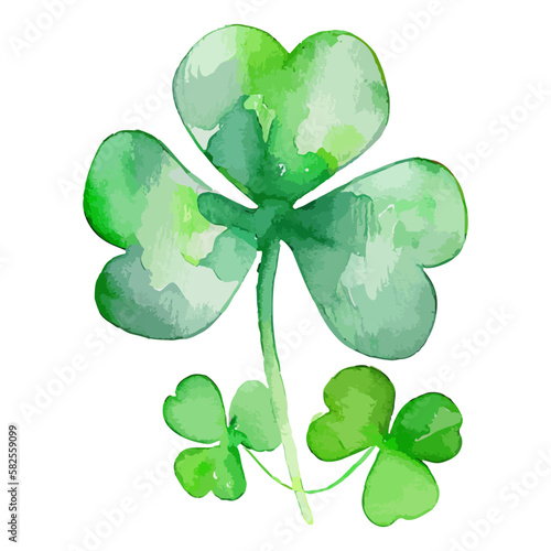 Green clover leaf in watercolor style. St. Patrick's Day design element.