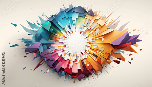 Exploding abstract geometric design in rainbow colored cloud