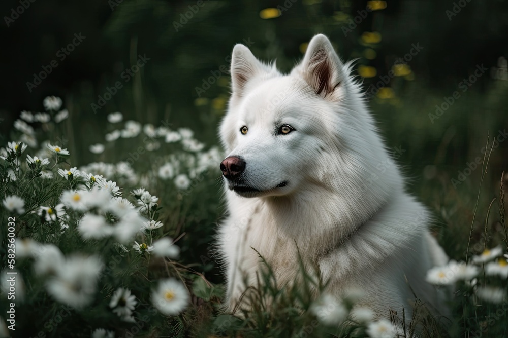 White husky dog; Siberian samojed. Generative AI - obrazy, fototapety, plakaty 