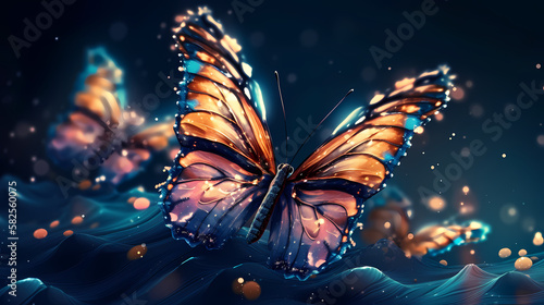 Beautiful butterfly. bright color dots. Blurred background. Modern wallpaper. Generative AI © BJ_Castro