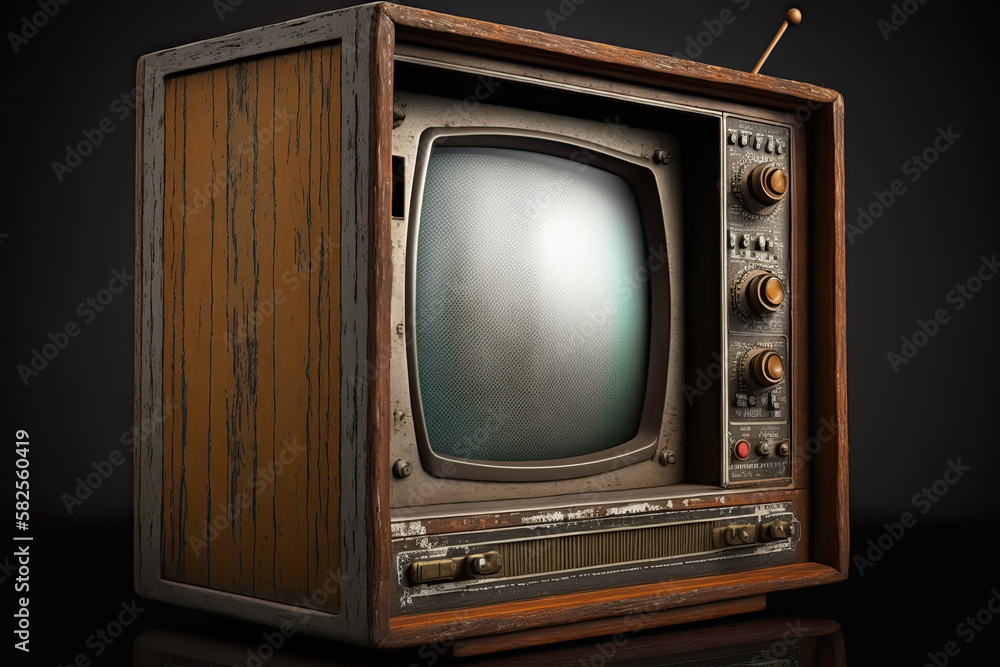  one Vintage tv antique wooden box television ,generative artificial intelligence