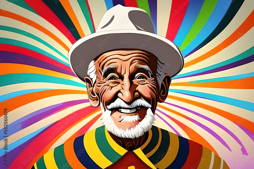 Portrait old man with white hair, smiling. Pop art style with colorful background. Old, grandpa, gramps, gramp. Ai generative Portrait old man with white hair, smiling. Pop art style with colorful background. Old, grandpa, gramps, gramp. Ai generative