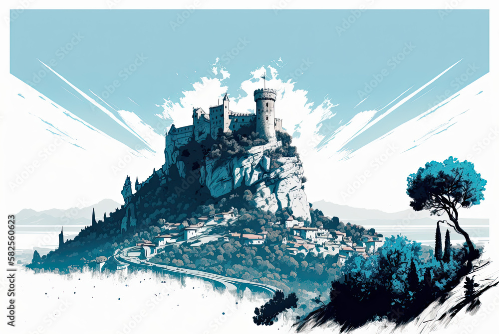 Blue castle. Generative AI image. Blue castle. Generative AI image.