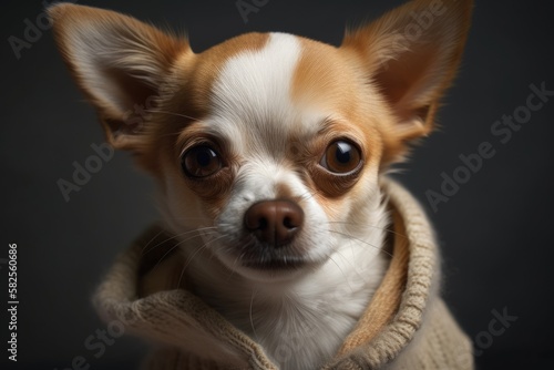 A dog of the Chihuahua breed stands and looks into the camera. Generative AI © AkuAku