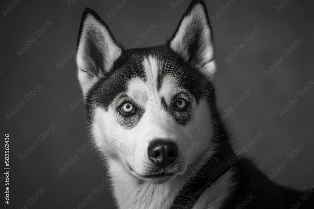 Black and white Siberian husky puppy in a cute pose. Generative AI Black and white Siberian husky puppy in a cute pose. Generative AI
