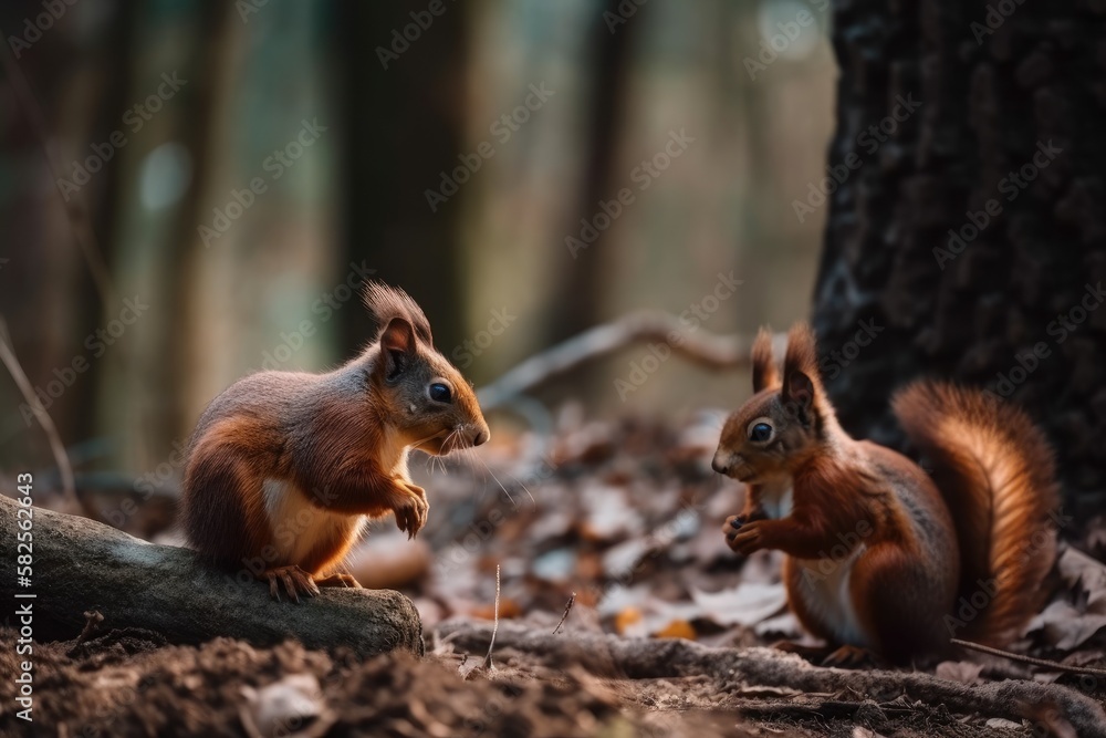Obraz premium Squirrels fight to survive in the natural world. Generative AI