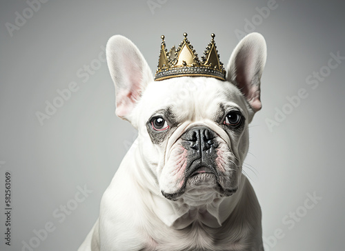 french bulldog with a golden crown on a white background Generative AI