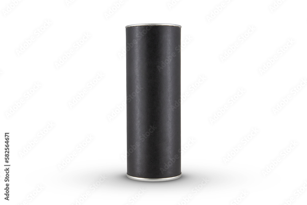 Black Kraft paper tube tin can isolated on white background Black Kraft paper tube tin can isolated on white background