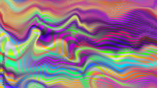 Trippy strip psychedelic pattern. Neon color wavy background