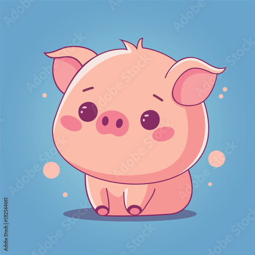 Cute little pig. Flat cartoon character. Vector illustration.