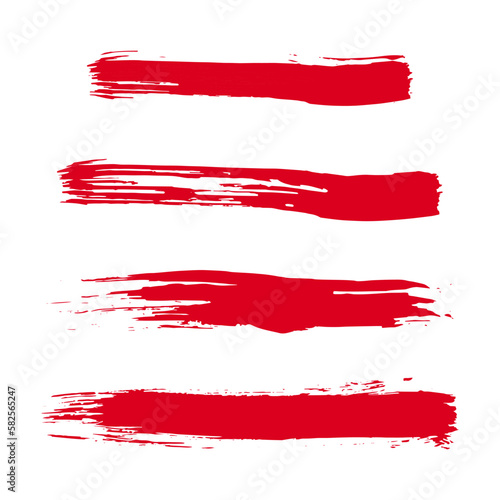 Red brush stroke set. Collection of painted grunge stripes. Ink paint