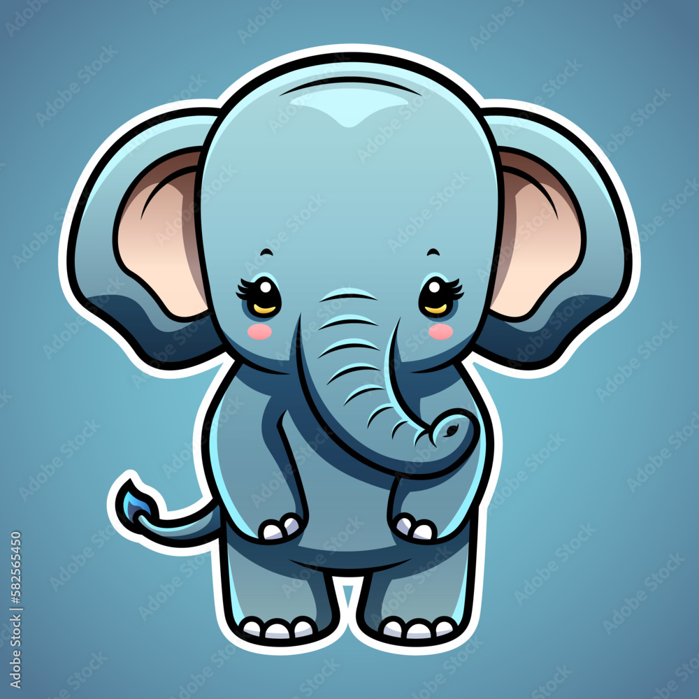 Naklejka premium Cute elephant cartoon illustration in sticker design baby safari animal
