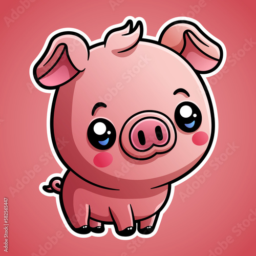 Cute pig cartoon illustration in sticker design baby farm animal