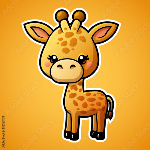 Cute giraffe cartoon illustration in sticker design baby safari animal