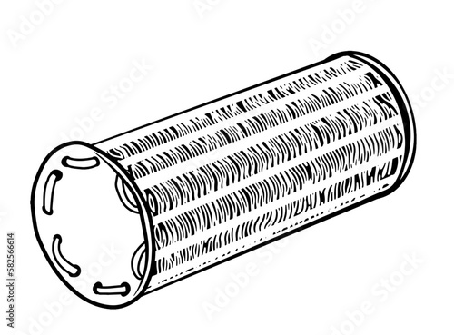 Rattle ganza is a percussion musical instrument used in samba and other Brazilian rhythms. Outline drawing. Vector illustration isolated on white background