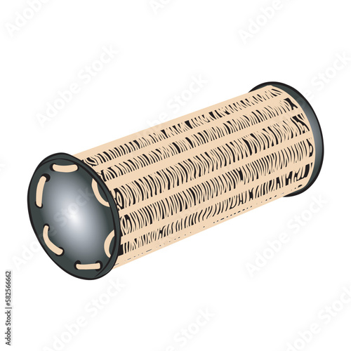 Rattle ganza is a percussion musical instrument used in samba and other Brazilian rhythms. Vector illustration isolated on white background