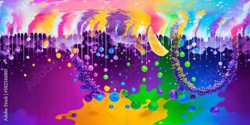 An abstract painting of a rainbow colored background