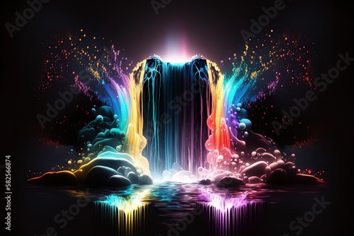 illustration  neon waterfall  ai generative