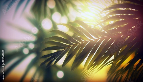 Blur beautiful nature green palm leaf with bokeh sun light wave abstract background © Witri