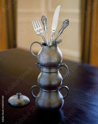 Photography Pewter-fine-Silverware-on-table-dining-room