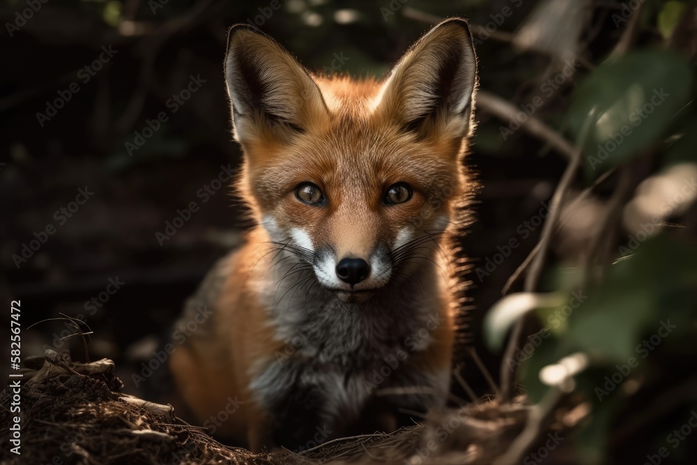 Red fox cub in the wild. Generative AI