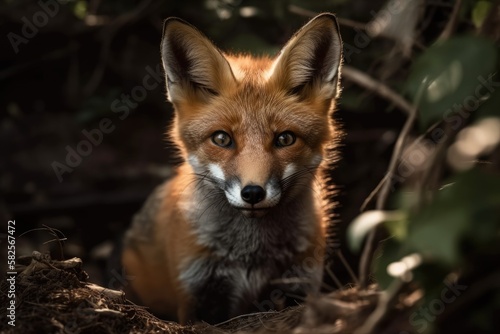 Red fox cub in the wild. Generative AI © AkuAku