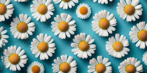 Daisy Dreams  Exploring the Art of Repetition in Top-View Chamomile Patterns Generative AI