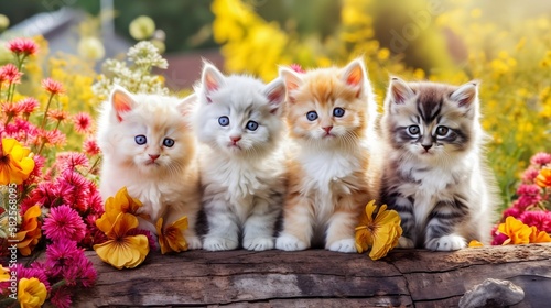 A bright assorted stack of garden cute baby cats, the summer collection © Goshy