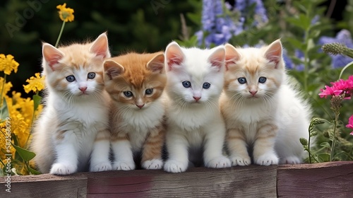 A bright assorted stack of garden cute baby cats, the summer collection photo