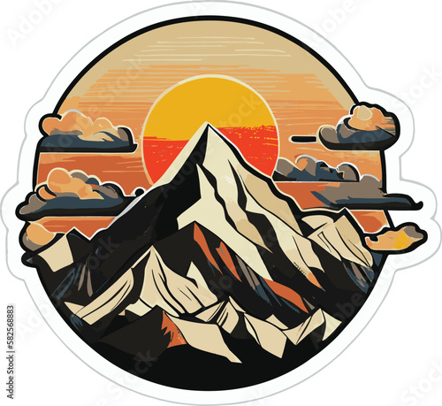 Mount Everest at sunset. Multicolor vector image..