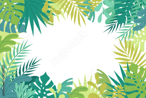 Green color tropical plants frame vector illustration